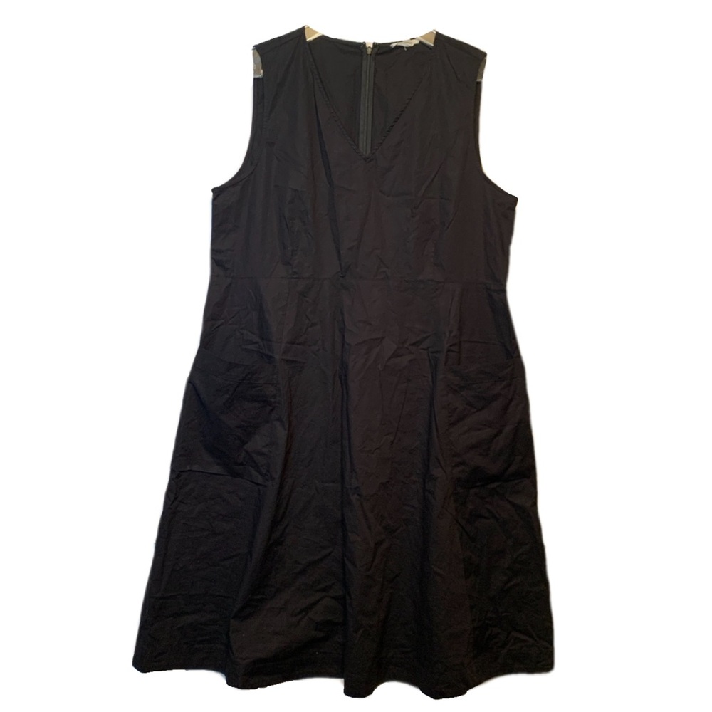 Eileen Fisher Dress Black Organic Cotton Minimalist Basic Large Sleeveless